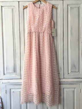 🟠NWT JUST ME Sleeveless Midi Dress w/Tulle and Satin Overlay - Blush SMALL